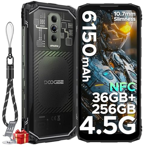 DOOGEE Blade 10 Ultra Energy Rugged Smartphone, 10.7mm, Android 15, 36GB+256GB, 6.56 FHD+ 90Hz IPS, 6150 mAh OTG, 64MP+8MP, Widevine L1/Triple Card Slot/Fingerprint ID/Octa Core/NFC- Nero