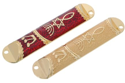 MALUGOGO 2 piezas de mezuzá judía para poste de puerta con cajas de metal rojo y dorado, pergaminos tradicionales de Mezuzá para bendiciones del hogar, Hanukkah y decoración espiritual interior