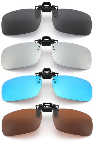 Kinesgsg 4 Piezas Clip en Gafas de Sol, Ultraligero, Clip Gafas Polarizadas, Protección UV, Flip Up Polarizadas Gafaes de Sol, Antirreflejos UV400, para al Aire Libre, Conducción, Pescar