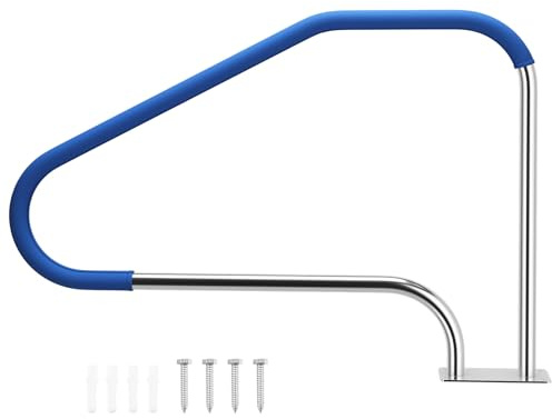COSTWAY Barandilla Piscina de Acero Inoxidable 304, Pasamanos de Piscina de 119 x 79 cm, Carga 250 kg, con Funda Antideslizante Extraíble y Base de Instalación Rápida, para Escalera Piscinas, SPA (1)