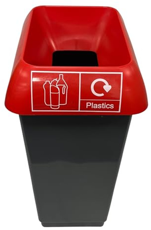 Chabrias Ltd 50 Litre Recycling Waste Bin Red Lid & Plastic Bottle Logo With Lid & Logo Sticker Included, Recycling Management, Waste Management, Plastic Recycling