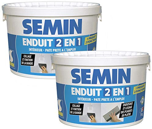 Enduit 2 en 1 Multifonctions - Joint et Lissage Plaque de Plâtre, Intérieur, Seau de 7 kg (Lot de 2)