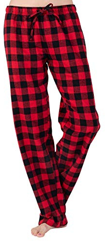 JTPW Women's 100% Cotton Flannel Sleep Pajama Pants with Pockets (Black RED Check, S)