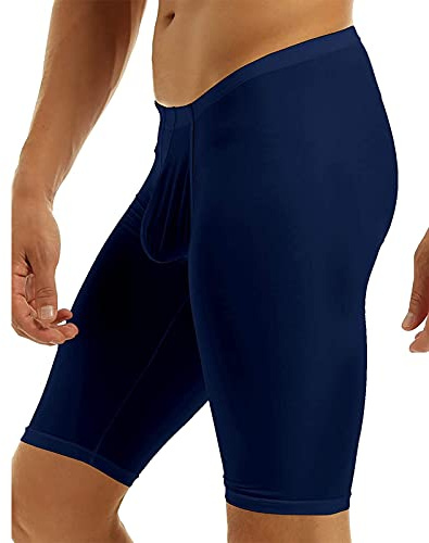 KKmeter Men's Compression Base Layer Shorts Gym Workout Bodybuilding Yoga Swimming Capris Tights Pant (Navy Blue, Medium)