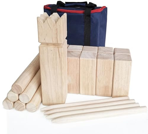 Kubb Spiel Set, Gummi Holz Wikinger Wurfspiel mit Tragetasche