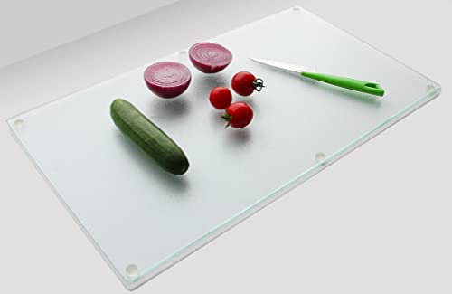 BELOFAY Pack of 2 Clear Tempered Glass Chopping Board | 5mm Toughened Glass Cutting Board | Worktop Saver, Non-Slip, Long Lasting, Round Corner, Smooth Edges, Scratch Resistant | 52x30cm