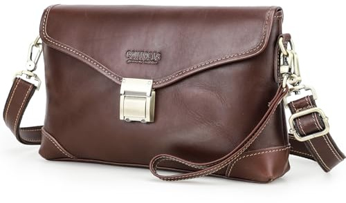 Contacts Stor kuvertväska i läder, handledsväska för män och kvinnor, resor, affärsorganisatör, handledsrem, plånbok, crossbody-handväska med lås, telefonhållare med flera fickor, Mörkt kaffe