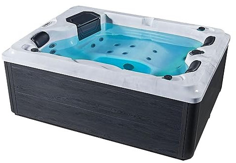 Luxus Outdoor Whirlpool Berlin (Weiß) – 210x160 cm – mit 31 Massagedüsen, Heizung, Ozon, LED – Hot Tub für 2–3 Personen – Winterfest – Garten & Terrasse