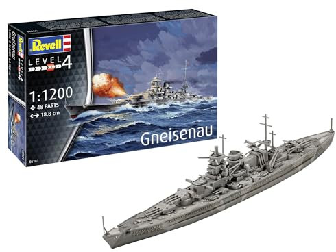 Revell Modellbau I Gneisenau - Historisches Schlachtschiff I Maßstab 1:1200 I 48 Teile I Bastelset ab 12 Jahren I Detailgetreues Modell I Authentische Nachbildung der maritimen Geschichte