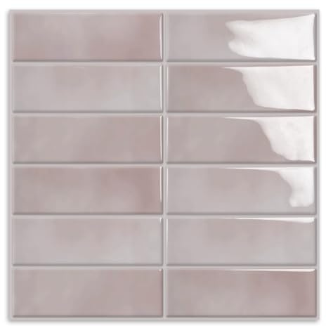 10 Stück Fliesenaufkleber Klebefliesen, 3D Rechteckig Fliesen Selbstklebend Wandfliesen Fliesenfolie für Bad Küche,Peel and Stick Tiles für Heimdekoration und Renovierung (Rosa,30.5 x 30.5 cm)