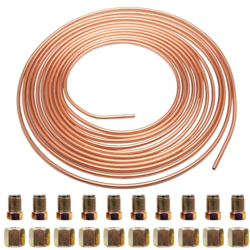 MOCNT 7,6m Tubo de Freno de Cobre para Auto 3/16 4,75mm Kit de Línea de Freno Manguera de Freno Recubierta de Cobre Reemplazo Automóvil Tubería de Freno Aceite de 20 Tuercas