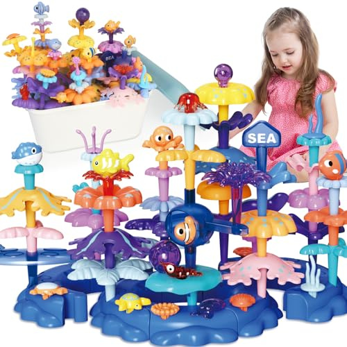 SLTBEH Coral Garden Flower Building Toys for for Toddlers 3-5 Year Old，Upgrade DIY Building Blocks Toys for Ages 2-4 Girls,Educational STEM Christmas Birthday Gift for Kids(76PCS)