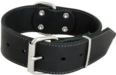 Jack and Vanilla - Collier Large pour Chien Cuir Gras - pour Chiens de Moyenne et Grande Taille - Solide, Durable, Toucher Doux - Look Moderne - Couleur Noir, Taille 30 mm x 45 cm