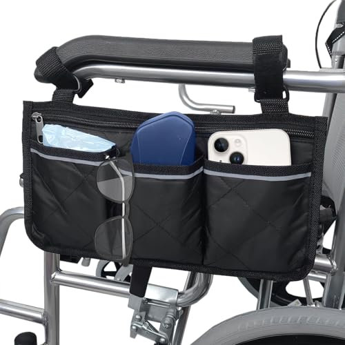 HENGBIRD Rollstuhltasche, Tasche für Rollstuhl, Wasserdichte Aufbewahrungstasche, Kinderwagen Hängetasche mit 3 Fächern und Reflektierenden, Rollstuhltasche für Armlehnefür Campingstuhl Kinderwagen