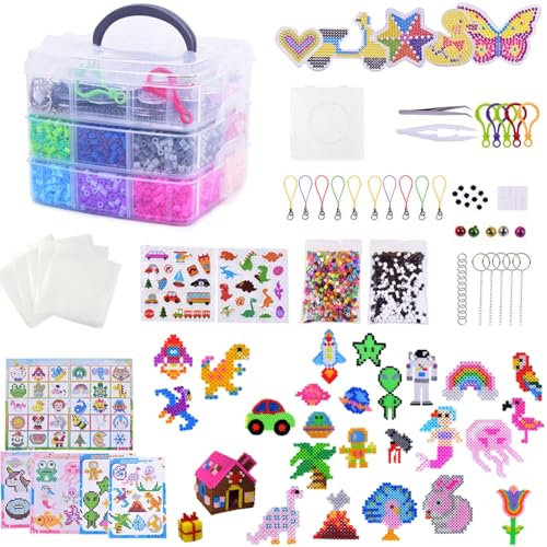 Strykpärlor set – 12 000 stycken 24 färger 5 mm strykpärlor glitter med förvaringslåda, strykpärlplattor, 100 mönster, gör-det-själv smyckesdekoration, 3D-barngåva bastelidéer för flickor pojkar