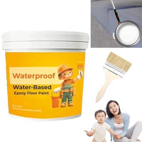 POTKFMN Waterproof Water-Based Epoxy Floor Paint, 300g Quick Dry Anti Slip Water Based Floor Paint, Waterproof Concrete Floor Paint for Garage, Kitchen or Industrial Factory (Alkali-resistant-Primer)