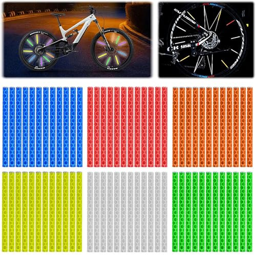 LuminKing Varillas reflectoras para bicicleta, 72 piezas en 6 colores, material más suave y fácil montaje en radios, material altamente reflectante, visibilidad de 160 metros por la noche
