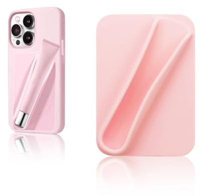 Vilbocr Läppglans mobiltelefon skyddsfodral med läppglanshållare, telefonfodral för iPhone och Android (rosa)