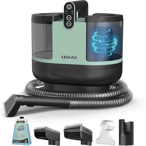 LUMAN 4 in 1 Teppichreiniger - Heizfunktion und Selbstreinigung - Fleckenreiniger - Sitzreiniger - Reiniger für Sofa, Boden, Auto und Teppich - 4 Bürsten - Inklusive Reinigungsmittel