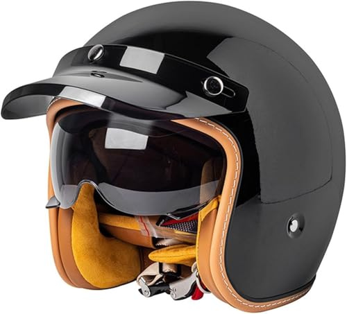 Casque Moto Vintage Casques Jet avec Visière Casques Bols Casque Mobylette avec Lunettes Homologué Dot/ECE Rétro Demi Casque Moto Vélo Scooter Chopper pour Adultes Homme Et Femme 7,L