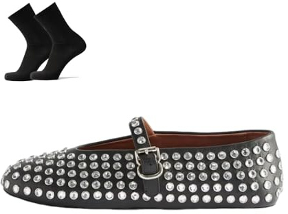 KaloKLU Ballerine da donna ultra comode in maglia con strass incastonati, con cinturino a fibbia