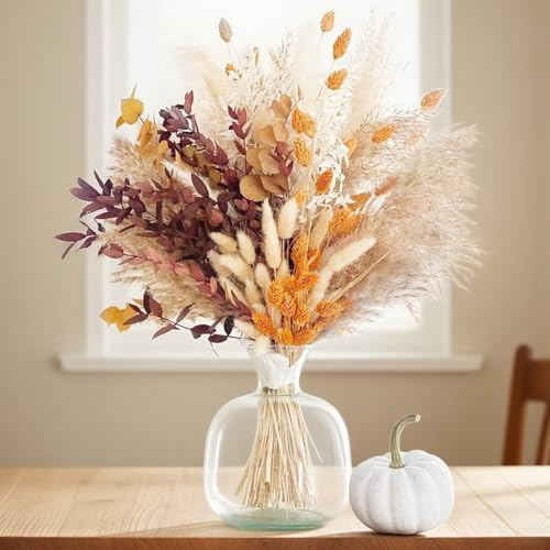 UNIANE 64 Pezzi Decorazioni Autunnali per Interni,Decorazioni in Erba della Pampa,Fiori secchi in Erba della Pampa in Stile Boho,Fiori di Canna,secchi per la tavola da Pranzo,Matrimoni,Decorazioni