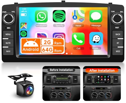 2G&64G 7 Autoradio per Toyota Corolla E120 E130 2000-2007 con Carplay Android Auto,Bluetooth RDS/FM Radio,GPS, Wi-Fi, USB, Bluetooth, FM, RDS e telecamera per la retromarcia
