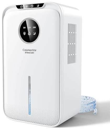 Deshumidificador, 2.5L, Deshumificadores de Humedad Eléctrico, Temporizador 24H, con Pantalla LCD, Auto Apagado, 7 Luces de Colores, Ideal para Apartamento, Baño (810ML/día)