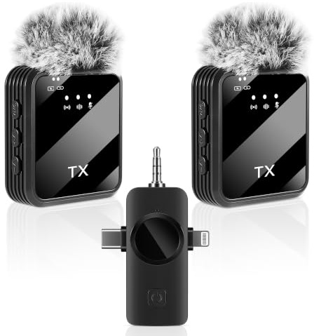 Goodir 3 in 1 Wireless Lavalier Microphone for iPhone/Android/Camera,200ft Transmission, 18H Battery Life, Noise Reduction Lapel Mic for Record Interview, Vlogs, YouTube, Tiktok