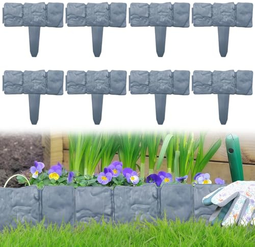 5m Bordo Per Aiuole,Bordura Per Aiuola Effetto Pietra,20 Pezzi Da 25 cm,Bordo Giardino Decorativa,Bordo del Prato in Ottica di Pietra,Bordo Per Prato In Plastica,Ideale Per Delimitare Prato E Vialetti
