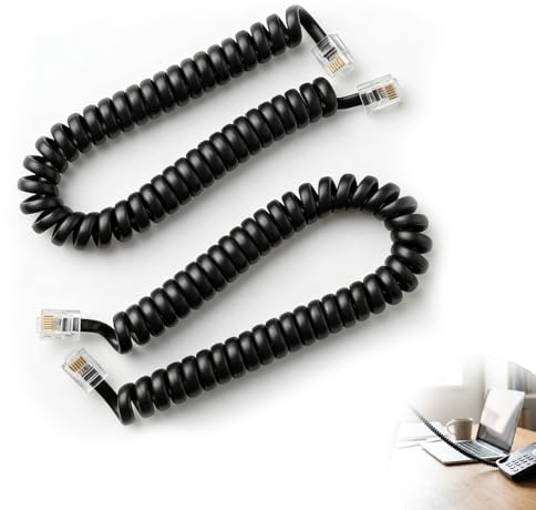 Jetstream 2 cables telefónicos, RJ9 4P4C (RJ10, RJ22), cable en espiral, cable para auriculares de teléfono, conector negro, cable de auricular, longitud enrollada de 1 a 3 metros