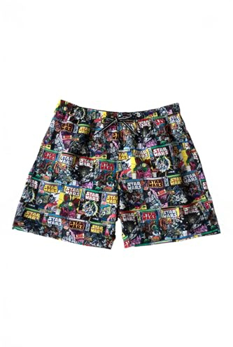 Star Wars bañador Old Comic de Hombre en poliéster con Cinturilla elástica, cordón, Bolsillos Laterales, Bolsillo Trasero y Forro Interior Veraniego Multicolor