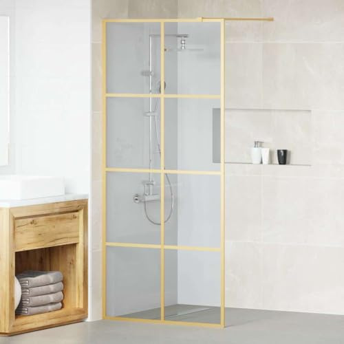 Mokuyary Walk-in duschvägg guld 90 x 195 cm härdat glas, duschvägg för dusch, duschavskiljare, gå i dusch, duschskiljevägg, glasvägg för badrum