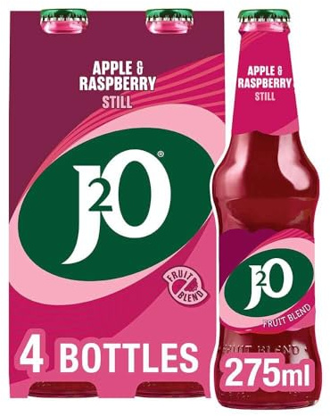 J2O Fruit Juice, Apple and Raspberry, 275ml Bottle (Pack of 4)