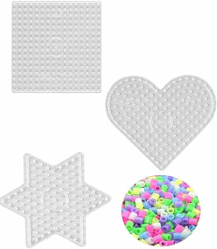 Hama MAXI Perlen - Stiftplatte 8206 Herz, 8214 Quadrat und 8222 Stern + 25 HPT Leuchtperlen in 6 Farben (Glow in the Dark)