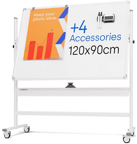 Rolling Dry Erase Board 48 x 36 - Large Portable Magnetic Whiteboard with Stand - Double Sided Easel Style Whiteboard with Wheels - Mobile Standing White Board for Office, Classroom & Home