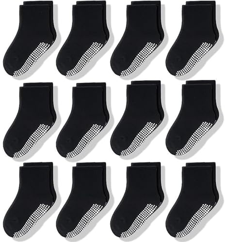 CozyWay Chaussettes antidérapantes pour tout-petits 12 paires avec poignée pour garçons filles bébé nourrissons enfants chaussettes anti-dérapantes en coton 6-12 mois