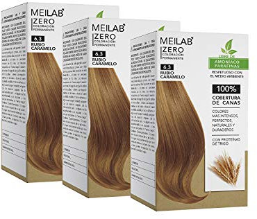 MEILAB - Tinte permanente sin amoniaco - Pack de 3 unidades - Color Rubio oscuro dorado #6-3