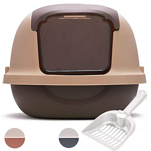 BPS Aseo Cerrado para Gato Arenero Cubierto Sanitaria Bandeja Arena con Pala para Mascotas Gatos 3 Colores 51 x 37 x 43 cm (Marron) BPS-5593MA