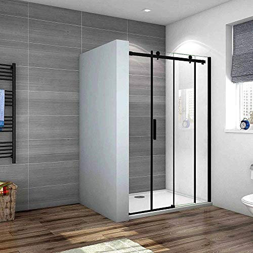 Box Doccia Porta Per Nicchia Scorrevole Vetro 8mm Temperato Trasparente Anticalcare Telai In Alluminio Nero Opaco 120x200cm