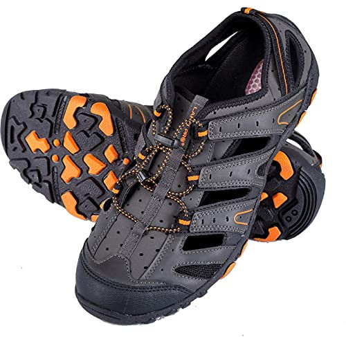 LAHTI PRO Herren L30607 Arbeitssandalen, rutschfeste, ausprofilierte Laufsohle aus Gummistoff, offener Fersenbereich Standard, grau-schwarz-orange, 44 EU