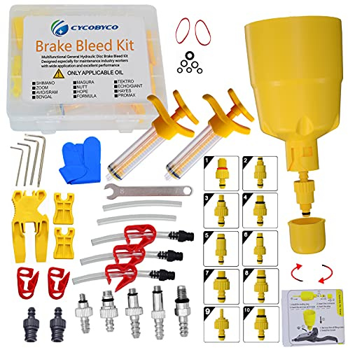 CYCOBYCO Entlüftungskit hydraulische Scheibenbremse für Shimano, Sram, Avid, Magura, Tektro, Hayes, Zoom, Echo, Giant,Hs33, Nutt, Hope, Bengal, Formula, Fromax kompatibel mit allen Modellen