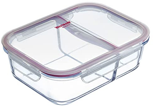 Westmark Tarro de cristal, capacidad de llenado: 570 ml, con 2 compartimentos separados, apto para microondas y horno, cristal, silicona/plástico, transparente/rojo, 234722E1