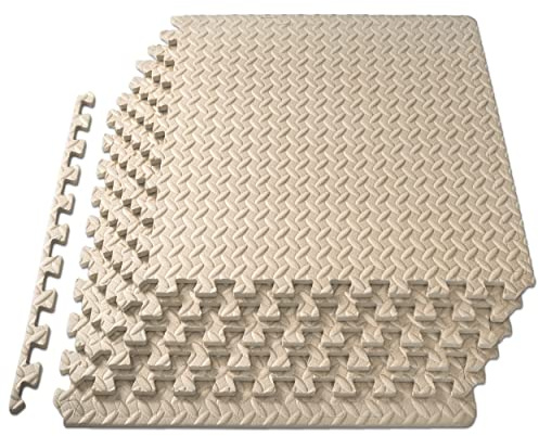ProsourceFit Exercise Puzzle Mat ½-inch, EVA Interlocking Foam Floor Tiles for Home Gym, Workout Equipment, Kids Play Areas, Cream, 24 Sq Ft - 6 Tiles
