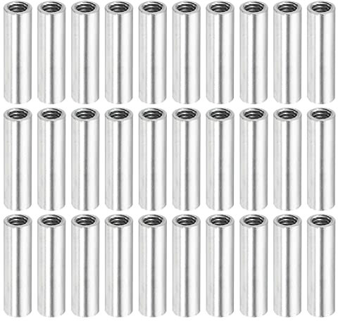 sourcing map Manchon Filetée Rond Écrou Accouplement M4x0.7mm Femelle Filetage 20mm Raccorder Tige Barre Goujon Tube Écrou Connecteur pour Rallonger, Argenté Paquet de 30
