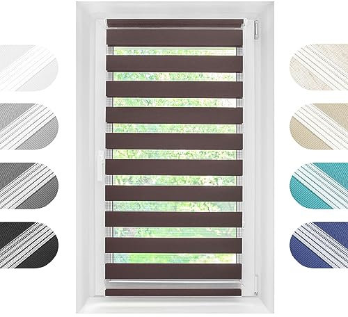 Birrke® Doppelrollo Ohne Bohren/Mit Bohren 2in1 85 x 150 cm - Tag und Nacht Duo Rollo für Sonnenschutz und Sichtschutz - Doppel Rollo - Einfache Montage Braun
