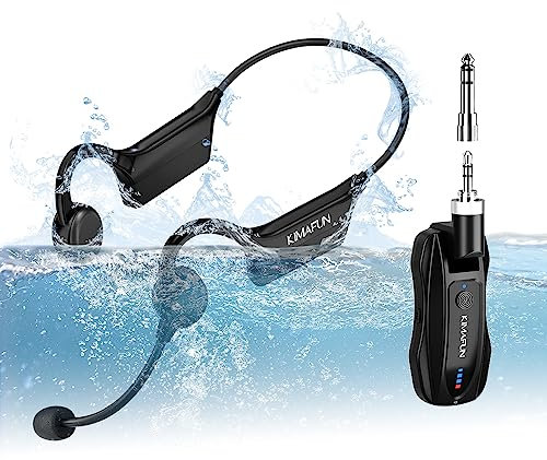 KIMAFUN Drahtloses Fitness Headset Mikrofon 2.4G, IP67 Wasserdichtes Schweißfestes Kabelloses Mikrofon für Trainingslehrer, Schwimmtrainer, Fitnesstrainer, Yoga, Pilates, GWP91(1TX+1RX)
