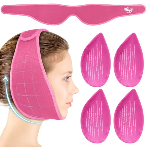 Hilph Wisdom Teeth Ice Pack Head Wrap, Jaw Ice Pack for Face Oral Surgery | Washable, Upgraded Large Face Ice Pack with 4 Hot Cold Packs for TMJ, Dental Surgery, Tonsillectomy, Tooth Extraction, Pink