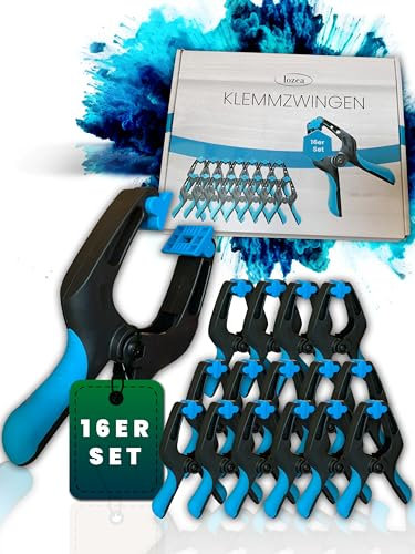 LOZEA Lot de 16 serre-joints avec une force de serrage de 13 kg et une envergure de 7 cm pour des fixations solides et stables à coller, pour des toiles photo ou comme protection de bâche de piscine