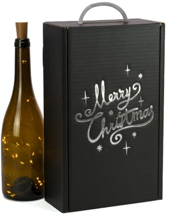 ONLY BOXES Lådor för 2 vinflaskor Cava present kartong - 4-pack elegant fodral för 2 flaskor med handtag, återvunnen kartong, silverfärgad metallutskrift